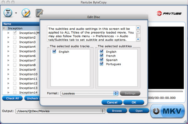 Pavtube ByteCopy for Mac- Set subtitles