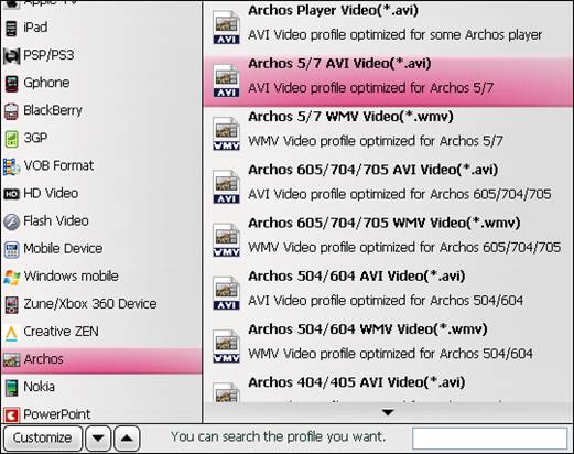 video playback on archos 7