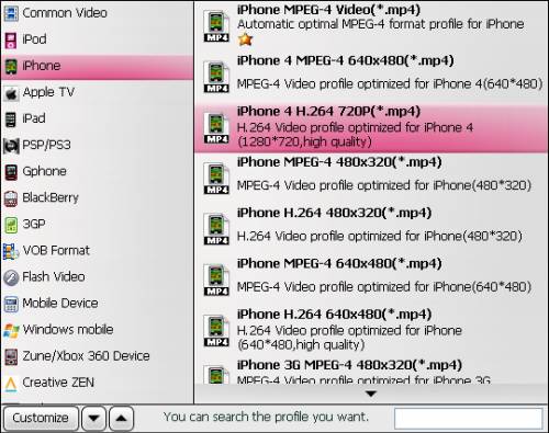Select iPhone 4 720p as output format