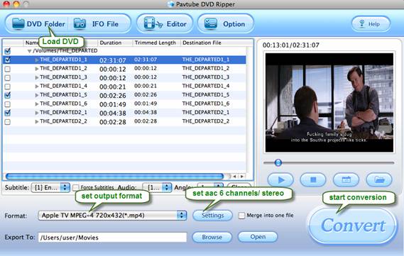 DVD to Apple TV AAC Converter for Mac: AAC 5.1 and AAC Stereo