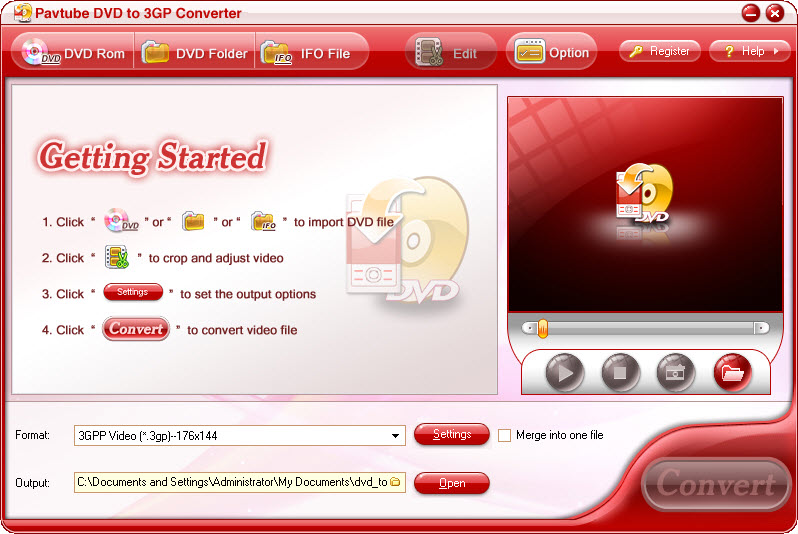 Screenshot of Pavtube DVD to 3GP Converter