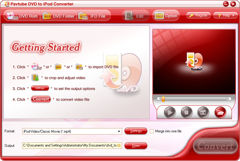 Screenshot of Pavtube DVD to iPod Converter