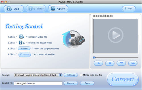 Screenshot of Pavtube MOD Converter for Mac