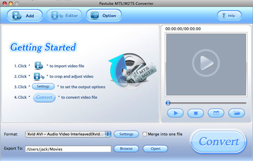 Screenshot of Pavtube MTS/M2TS Converter for Mac