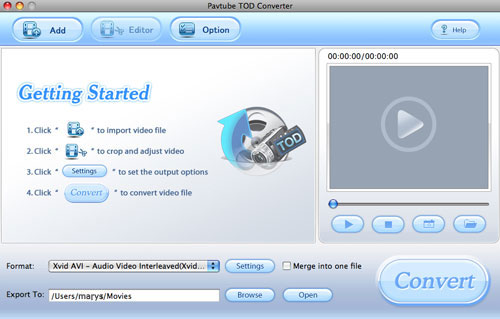 Screenshot of Pavtube TOD Converter for Mac