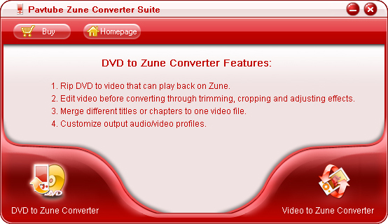 Suite for convert DVD and video to Zune supported format.